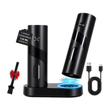 Електричний набір для солі та перцю з зарядною станцією, об'єм 110 мл, перезаряджувана млинка для солі з 5 рівнями, керамічна млинка з щіткою, 2 шт., чорний