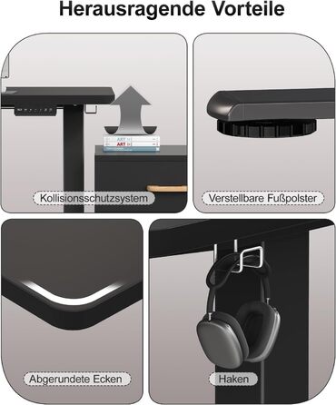 Електричний дитячий стіл Airfish, 80x60 см, регулювання висоти, пам'ять, для дому/офісу, стоячи/сидячи (чорний)