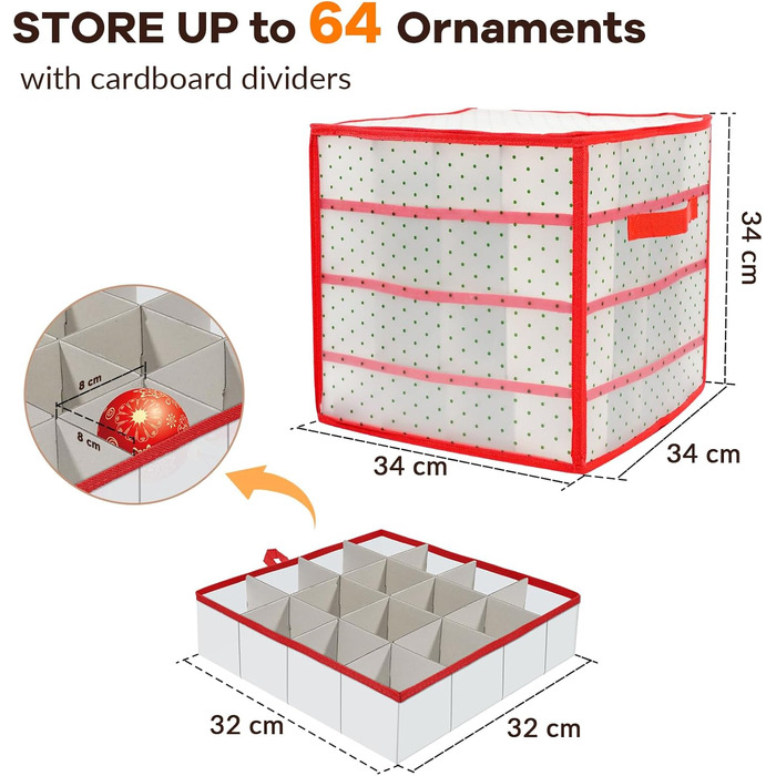 Ящик для зберігання новорічних кулі: органайзер для 64 куль, 4 яруси, 34x34x34 см