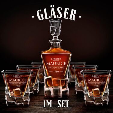 Мавертон Карафа для віскі 950 мл + Набір з 6 склянок з гравіюванням - Декантер для віскі - Подарунок на Різдво - Люкс дизайн - Кришталеве скло - Для чоловіків на день народження (Брат)