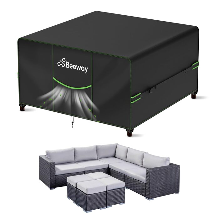 Чохол для садово-патіо меблів BEEWAY, водонепроникний, 300x250x102 см, захисна накривка, анти-UV, зимостійкий (чорний)