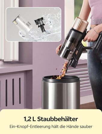 Бездротовий пилосос Ultenic з акумулятором, 50000Pa, 65 хв роботи, GreenEye, телескопічна труба, 6-ступенева фільтрація, антизаплутувальна щітка, для шерсті тварин/килимів/твердих поверхонь, колір шампань