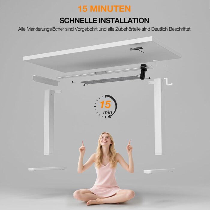 Електричний регульований стіл 120x60 см з пам'яттю, для офісу та дому. Комп'ютерний стіл з кабелеуправлінням та гачками, білий.