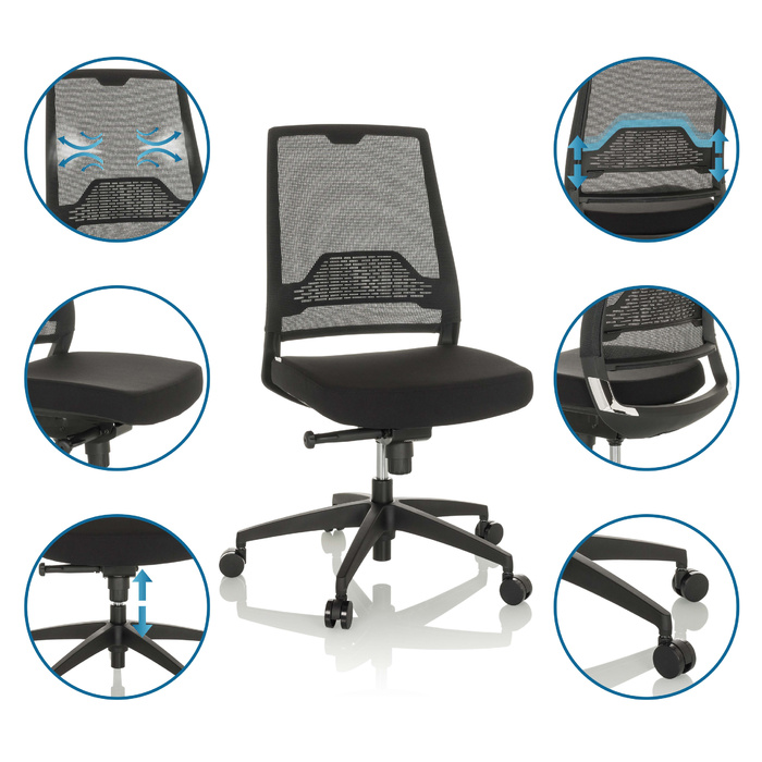 Офісне крісло / Крісло на коліщатках PORTO ECO I з тканинним сидінням / сітчатою спинкою, чорне hjh OFFICE