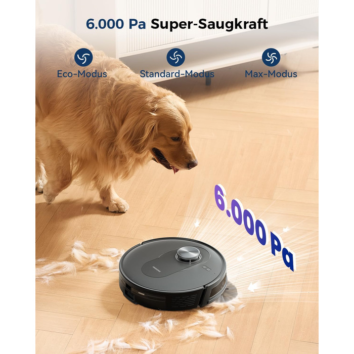 Робот-пилосос Proscenic Q8 Max з функцією миття, 6000Pa, 200 хв роботи, док-станція для самостійного очищення, 3L пилозбірник, інтелектуальна лазерна навігація, керування через додаток, сумісність з Alexa, Google, Siri