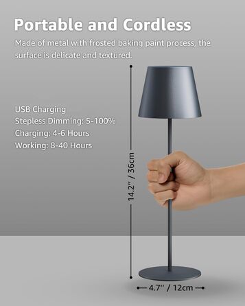 LED настільна лампа FUYO 2 шт. в наборі, акумуляторна, USB-C, сенсорне керування, регулювання яскравості, 2700K-6000K, 3 кольори, для дому та вулиці (чорний)