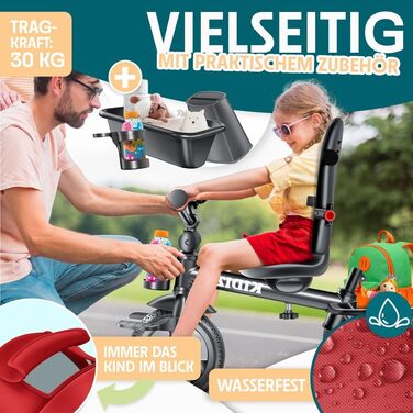 Триколісний велосипед KIDIZ 6-в-1 для малюків від 9 місяців до 25 кг: з ручкою, кошиком, сонцезахисним дахом, червоний