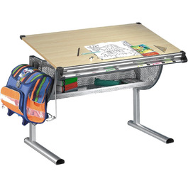 Дитячий стіл IDIMEX Письмовий стіл для учнівського столу Mario, регулюється по висоті та нахилу, металевий каркас, стільниця в книжковому декорі