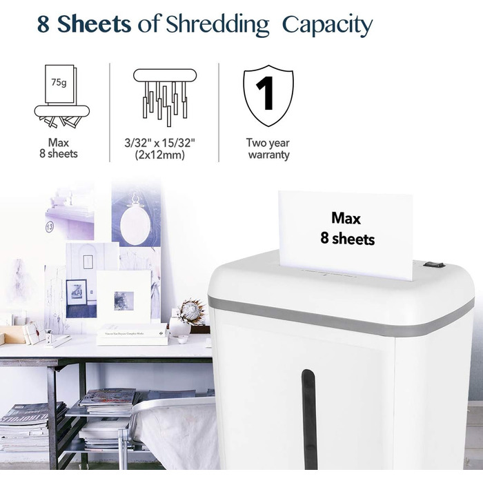 Шредер документів WOLVERINE P5, 8 листів, високої безпеки, для паперу та кредитних карток, тихий, 17л, білий SD9101