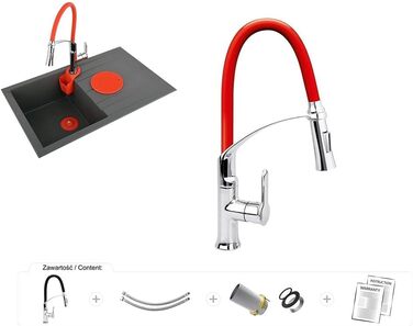 Змішувач для раковини FALA PROFI гнучкий кольоровий (за бажанням білий, червоний, помаранчевий, зелений) Змішувач для кухні Змішувач для кухні Змішувач для кухні Змішувач зі спіральною пружиною одноважільний (червоний)
