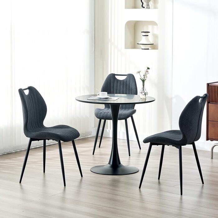 LEWE Комплект стільців для їдальні (4 шт.), сірого кольору. З м'яким сидінням, металевими ніжками та тканинною спинкою. Підходять для кухні, вітальні та їдальні.