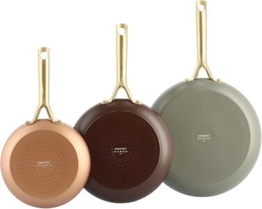 Набір сковорідок GreenPan Shades 3 шт. з керамічним антипригарним покриттям, діаметр 20/24/28 см, без PFAS, для індукційних плит, з ручками з нержавіючої сталі, придатні для миття в посудомийній машині, для духовки, колір Terra Brown