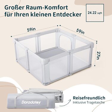 Дитячий манеж Laufotey, 150x150x68 см, сірий, з тканини Oxford, швидкозбірний