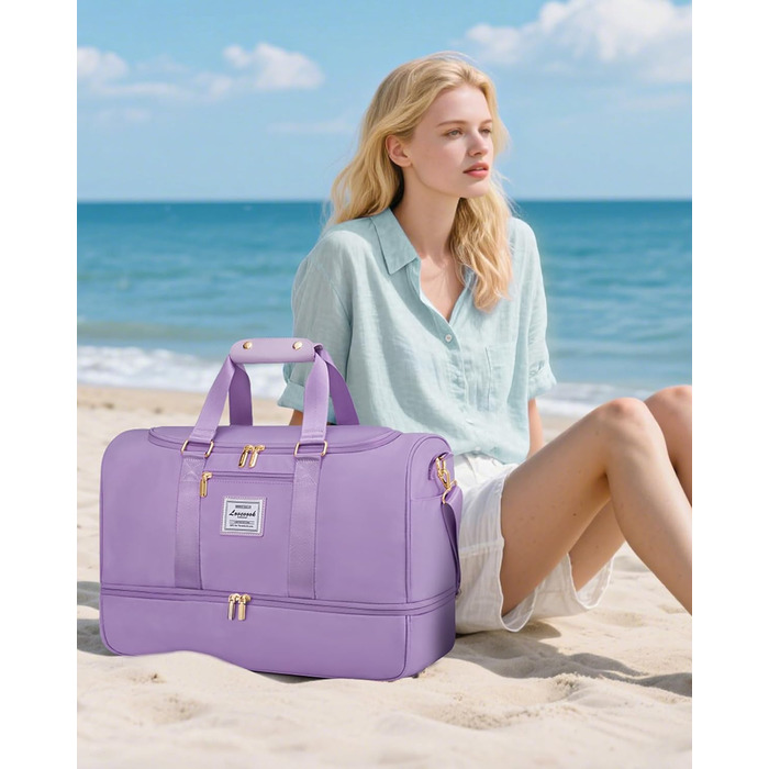 Спортивна сумка LOVEVOOK: дорожня, для вихідних, з культиватором, відділенням для взуття та мокрих речей, водонепроникна, пляжна, сауна, ручна поклажа, зелена (M, світло-фіолетова)