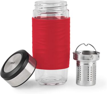 Чайний горнятко Emsa N20805 Teebecher з подвійними стінками, 0.4 л, знімний фільтр, без BPA, герметичне, не протікає, придатне для миття в посудомийній машині, 360° отвір (Червоний)