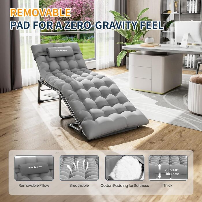 Розкладне ліжко для кемпінгу UDPATIO: зручне ліжко для відпочинку на природі з регульованою спинкою, сіре