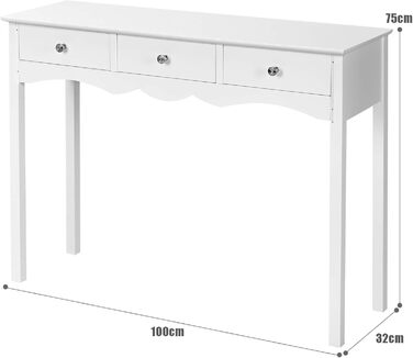 Консольний стіл LIFEZEAL з 3 ящиками, білий, 100x32x75см, сучасний дерев'яний стіл для передпокою для вітальні/передпокою/спальні