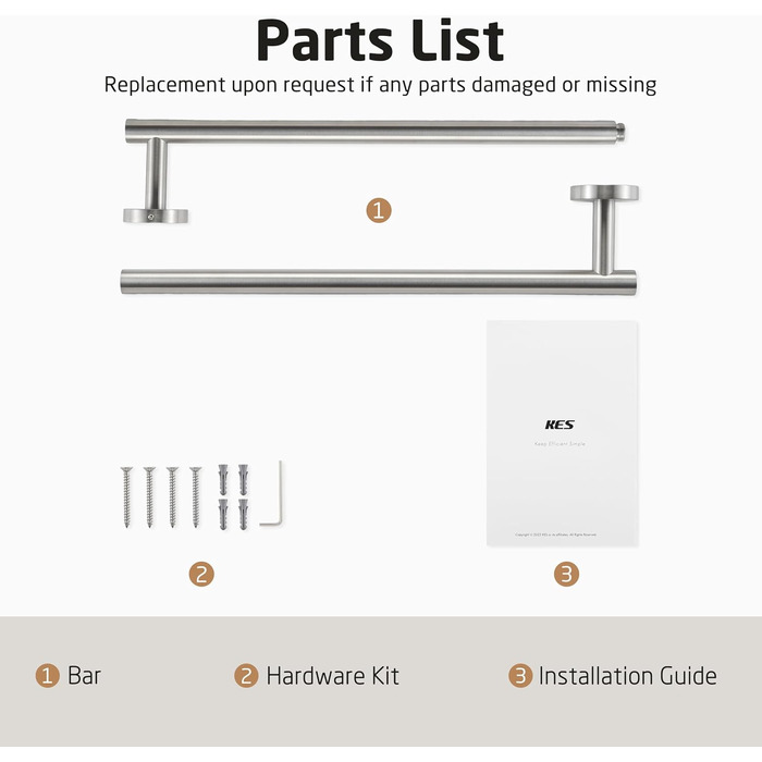 Тримач для рушників настінний, нержавіюча сталь SUS304, 70 см, щітка, KES A2000S70B-2