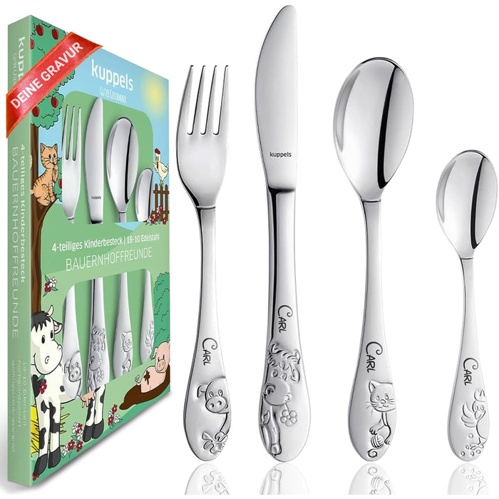 Персоналізований дитячий столовий набір Kinderbesteck з гравіюванням імені – ідеальний подарунок для хлопчика, 3 роки, набір столових приборів з нержавіючої сталі
