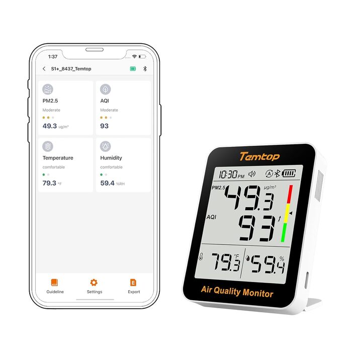 Вимірювач якості повітря Temtop S1+: PM2.5, AQI, температура, вологість, 100 днів роботи, підключення до APP, для дому та офісу