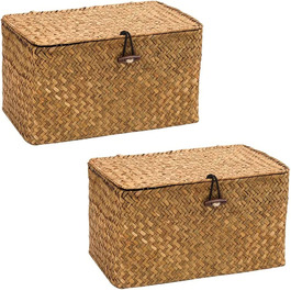 Дерев'яна коробка для зберігання 3 предметів, коробка для зберігання морських водоростей, декоративна коробка для зберігання косметики з кришкою, кошики для зберігання, виготовлені з натуральної практичною (великий середній маленький) (оригінал X2)