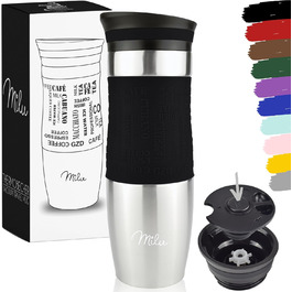 Термокружка Milu 450 мл, 370 мл з нержавіючої сталі, для кави 'to go', з подвійними стінками, не протікає, чорна