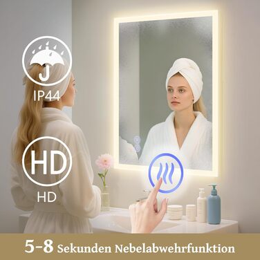 Дзеркало для ванної кімнати Mursche з підсвічуванням, кругле LED дзеркало для ванни, IP44, 60 см, з сенсорною панеллю