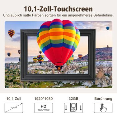 Цифровий фоторамка Frameo WLAN, 10.1 дюйми, LCD сенсорний екран 1280x800, 32GB, автоматичне обертання, підключення Wi-Fi, сумісний з додатком Frameo