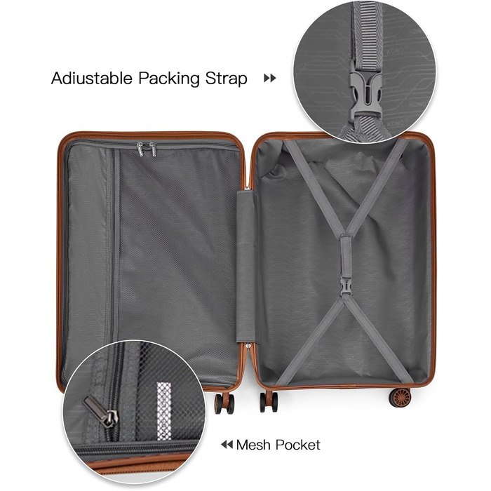 Валіза-тележка KONO, середнього розміру, легка, з жорстким корпусом та TSA замком, 4 колеса (кремовий, L)