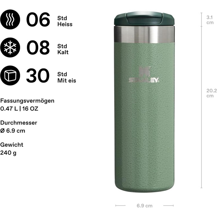 Термокружка Stanley Aerolight Transit 0.47L Hammertone Green - Збереження тепла до 6 годин, миється в посудомийній машині, для кави з собою, витримує протікання, сумісна з автомобільними тримачами