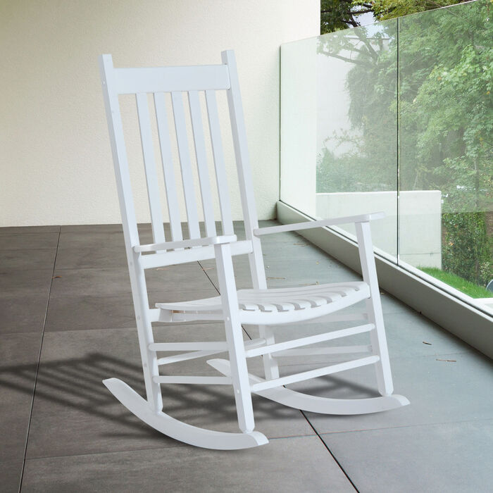 Дерев'яне крісло-гойдалка Outsunny з підлокітником, крісло-гойдалка Relax Chair Садове крісло білого кольору, 69 x 86 x 115 см, ідеально підходить для саду та тераси