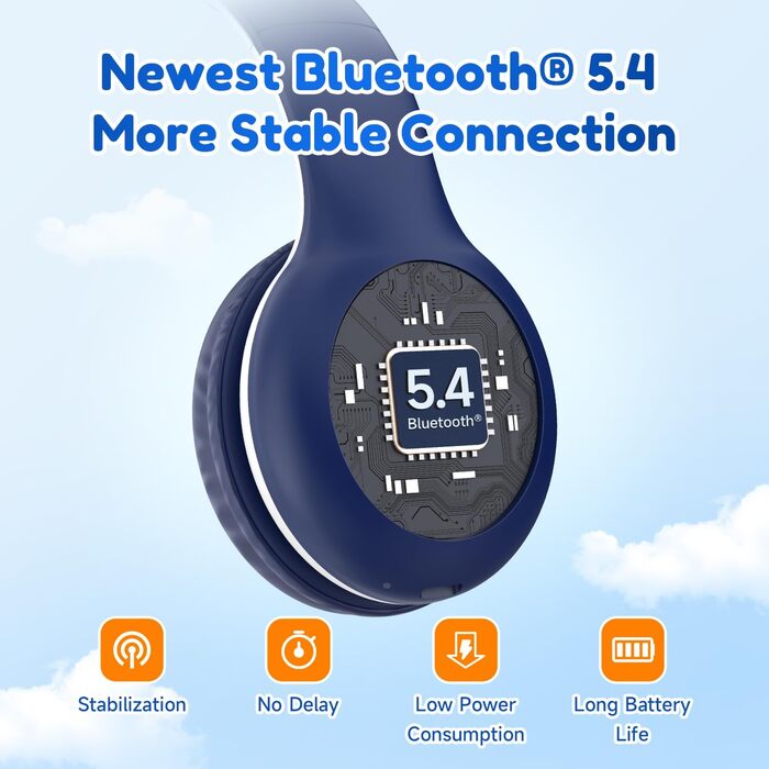 Дитячі навушники EarFun Bluetooth, 85/94 дБ, звук HiFi, HD-мікрофон, 40 годин автономної роботи, складні, темно-синій