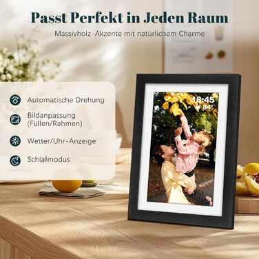 Frameo Цифровий фоторамка з Wi-Fi, 10.1 дюйма, горіх, 32GB, HD IPS сенсорний екран, відтворення фото/відео через додаток Frameo, подарунок для чоловіків та жінок