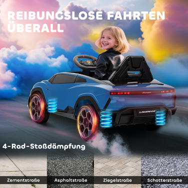 Дитячий електромобіль 12V з пультом дистанційного керування 2,4 GHz, 2 мотори, звуковими сигналами, LED-підсвічуванням, музикою, розміри 101,5 x 49 x 43 см, колір блакитний