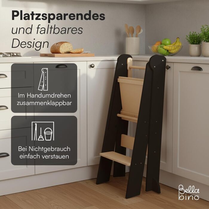 Bellabino Tay - навчальний столик-лесенка для дітей від 1 року. Регульована висота, складаний, білий, дерев'яний (бірка), безпечний, з захистом від перекидання. Montessori