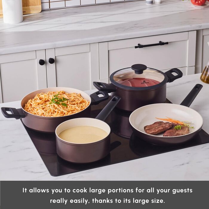 Набір кухонного посуду Karaca Ceramica Iconic Bronze (7 предметів): каструлі, сковорода, топи з кришками, антипригарне покриття SwissCrystal без PFAS