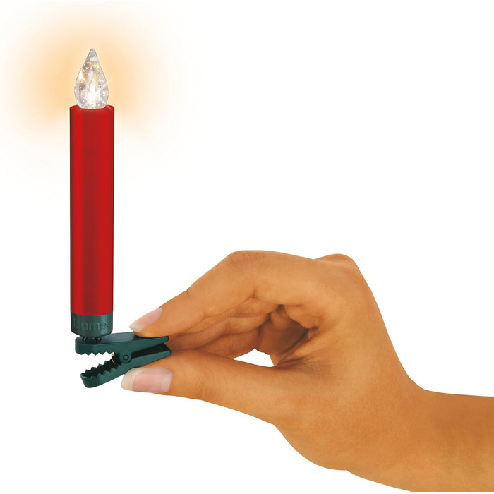 Krinner LUMIX Deluxe: Бездротові LED-свічки на ялинку, набір 10 шт., з пультом IR, 5 рівнів димування, ефект мерехтіння, червоний, арт. 74346