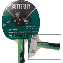 Ракетка для настільного тенісу Тімо Болла зі смарагдом, виготовлена на замовлення, ракетка для настільного тенісу з метеликом, з гравіюванням на замовлення