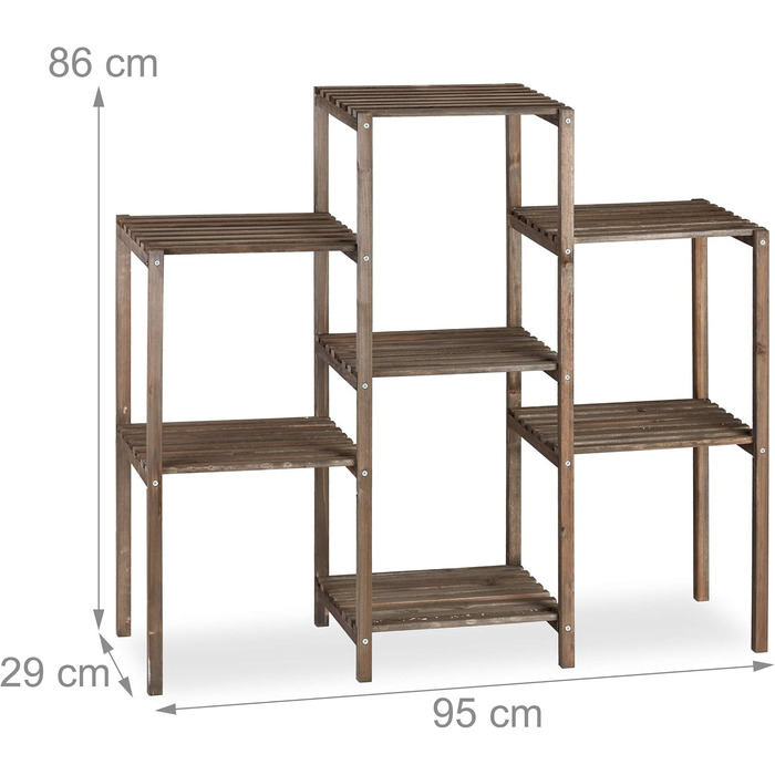 Квіткові сходи Дерево, Шеббі, Крита, 7 полиць, 86x95x29 см, Коричневий, L