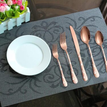 Набір столових приборів на 4 особи, 20 предметів: ножі, виделки, ложки, нержавіюча сталь, рожеве золото, для миття в посудомийній машині