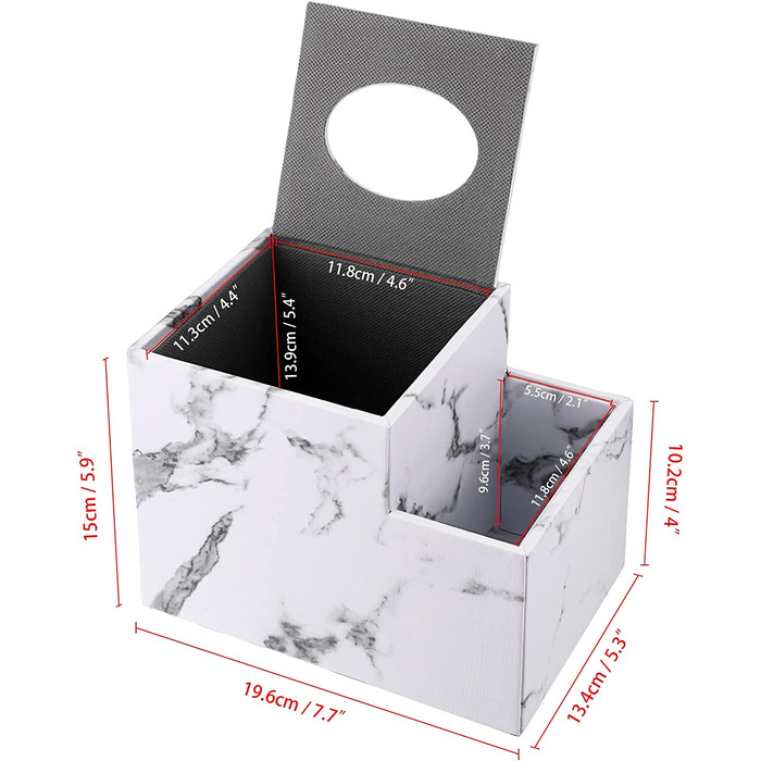 Лляна квадратна коробка для серветок BTSKY з багатофункціональним бічним кишенею, органайзер для пульта дистанційного керування, косметична ручка, стіл, кубики, коробка для серветок, тримач для серветок, ящик для зберігання, (мармурово-білий)