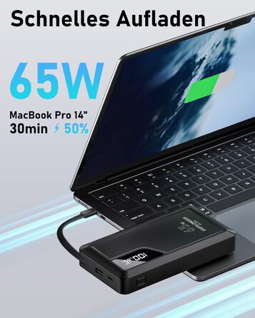 З кабелем, два USB-C, для ноутбука, мобільного телефону, планшета, 25000mAh 65W PD