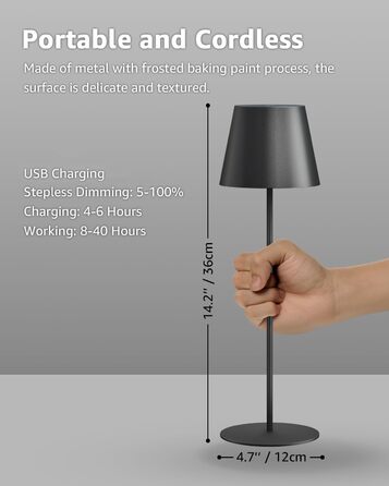 LED настільна лампа FUYO 2 шт. в наборі, акумуляторна, USB-C, сенсорне керування, регулювання яскравості, 2700K-6000K, 3 кольори, для дому та вулиці (чорний)