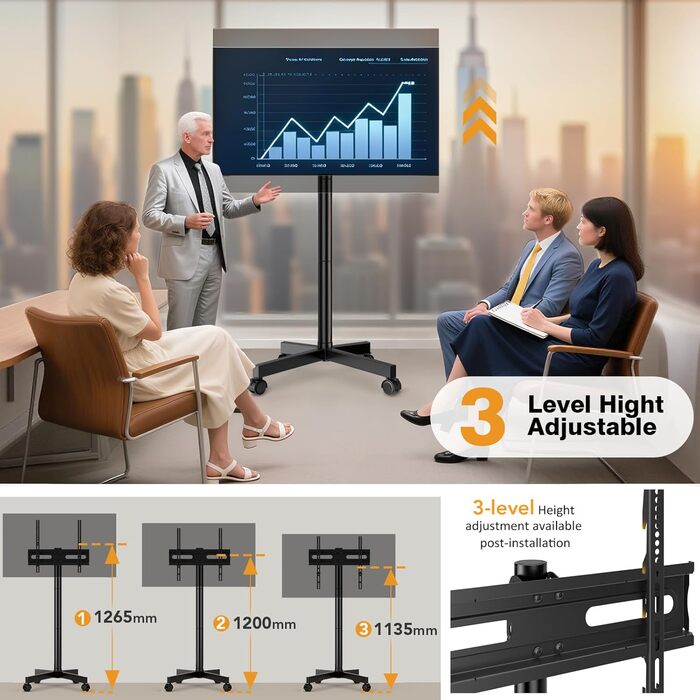 Мобільна підставка для телевізора Hemudu 23-60 дюймів LCD/LED, до 35 кг, VESA 400x400, регульована висота