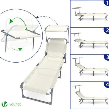 Лежак для відпочинку Vounot (2 шт.) - розкладний, з регульованою спинкою та захистом від сонця. Підходить для саду, басейну, тераси (бежевий)