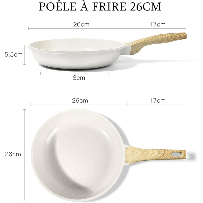 Сковорода з керамічним антипригарним покриттям GiPP – 24 см, здорова, безпечна, для індукційних плит, без PFAS та PFOA, можна мити в посудомийній машині, з прохолодним ручками, білий колір