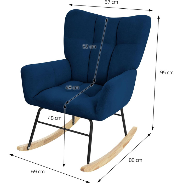 Крісло-гойдалка ML-Design з оббивкою під фліс, дерев'яні полози, блакитне. Крісло для відпочинку в вітальню, спальню або на балкон