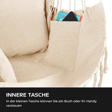 Гамак-крісло з подушкою 100x130x75 см, до 150 кг, для саду та дому, бохо-стиль, для дорослих (Бежевий)