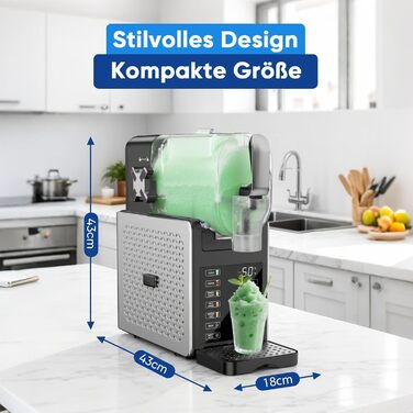 Машина для приготування сляшів 2,5L з LED-дисплеєм, 6 програм (Margarita, Frappé, Milkshake), керування однією кнопкою (Сріблястий)