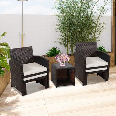 Садовий набір меблів GIANTEX 5 предметів ротанг: 2 крісла, 2 пуфи, столик - для балкона та саду з білими подушками